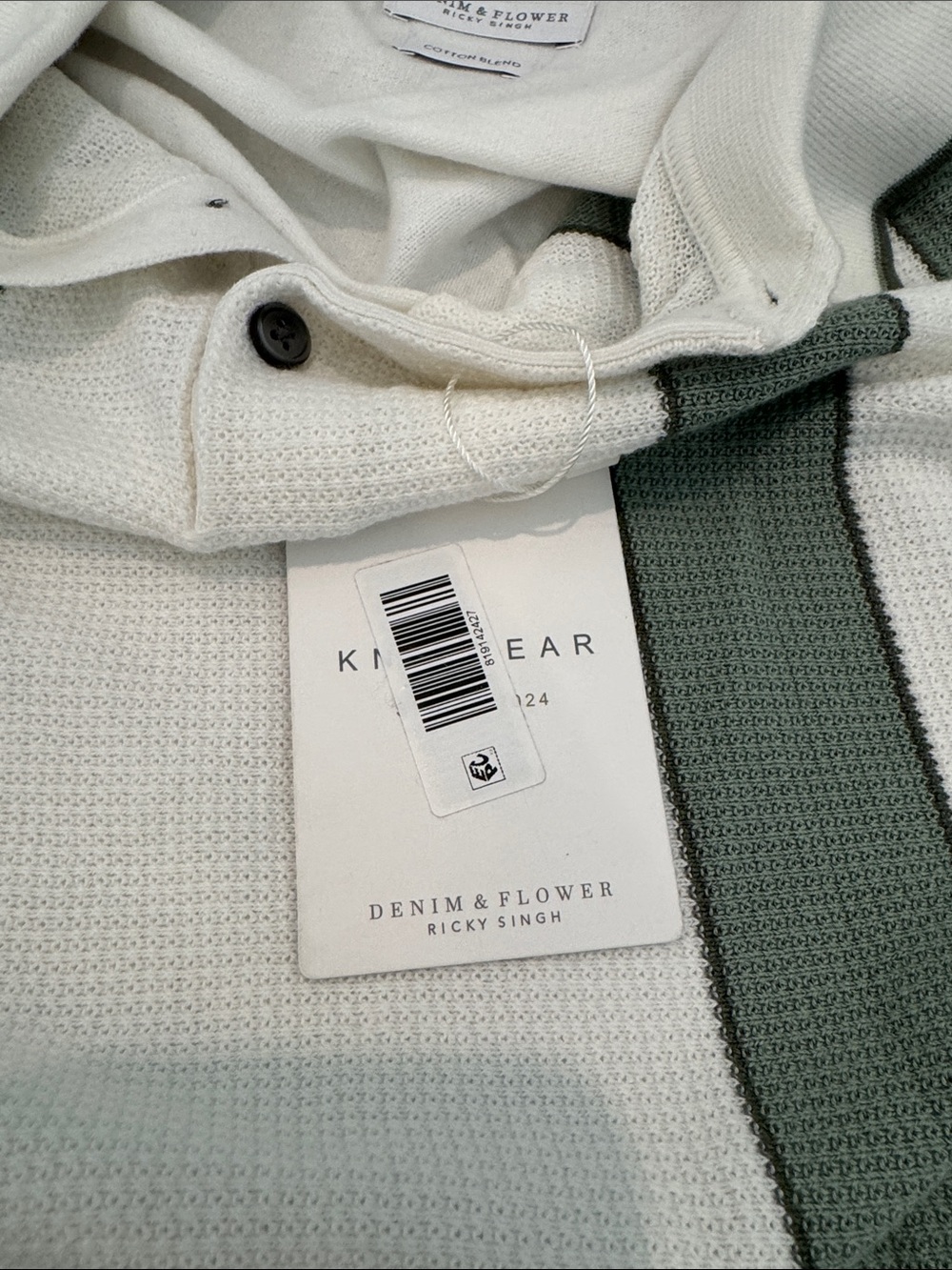 Denim & Flower White Polo with Green Vertical Stripes - Picture 3 of 3